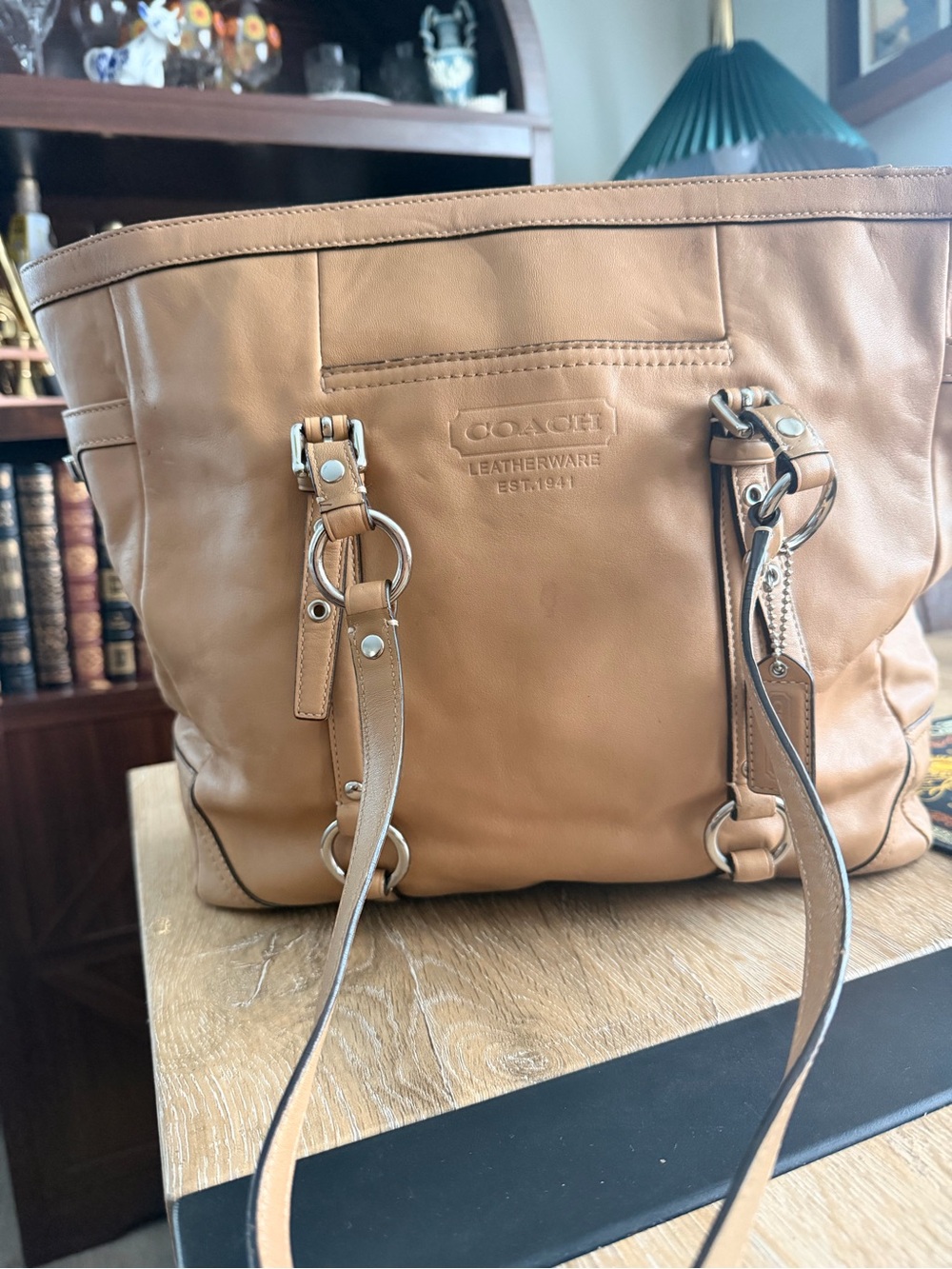 COACH  Vintage Tan Leather Tote with Ring-Detail Straps